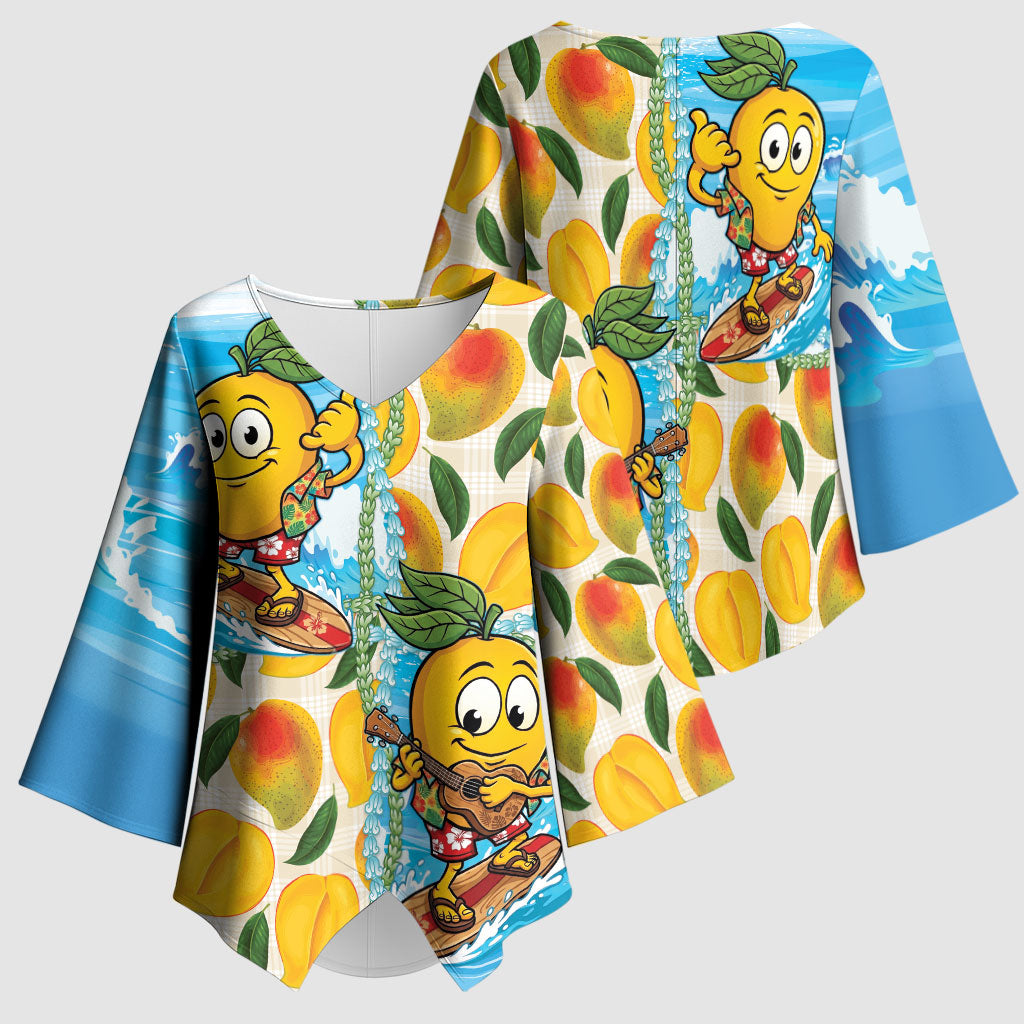 Aloha Hawaii Summer Kimono Sleeve Blouse Hawaiian Lei Surfing Mango Palaka Motifs