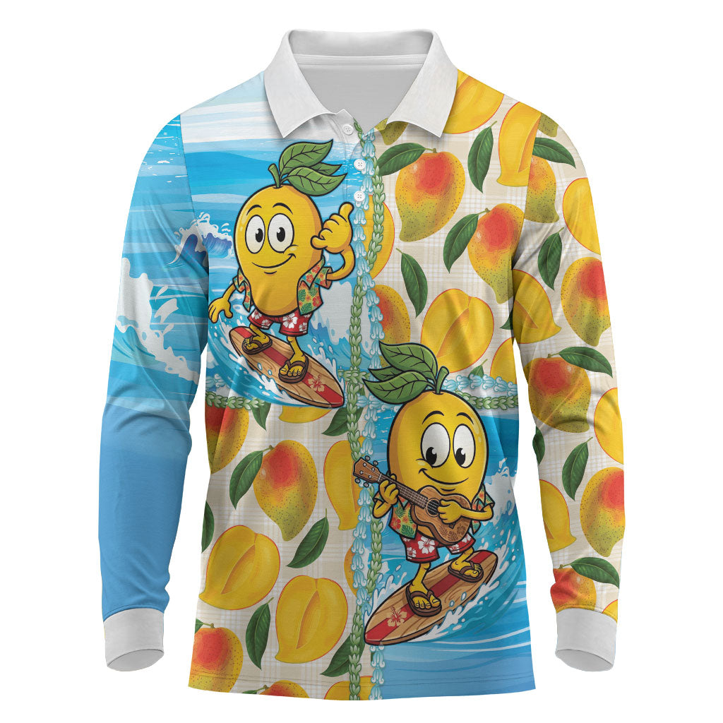 Aloha Hawaii Summer Long Sleeve Polo Shirt Hawaiian Lei Surfing Mango Palaka Motifs
