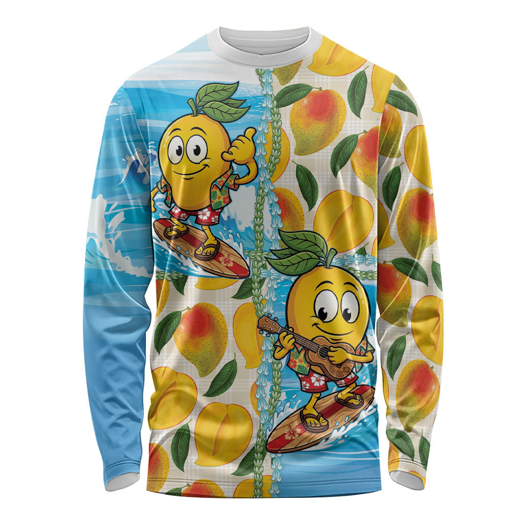 Aloha Hawaii Summer Long Sleeve Shirt Hawaiian Lei Surfing Mango Palaka Motifs