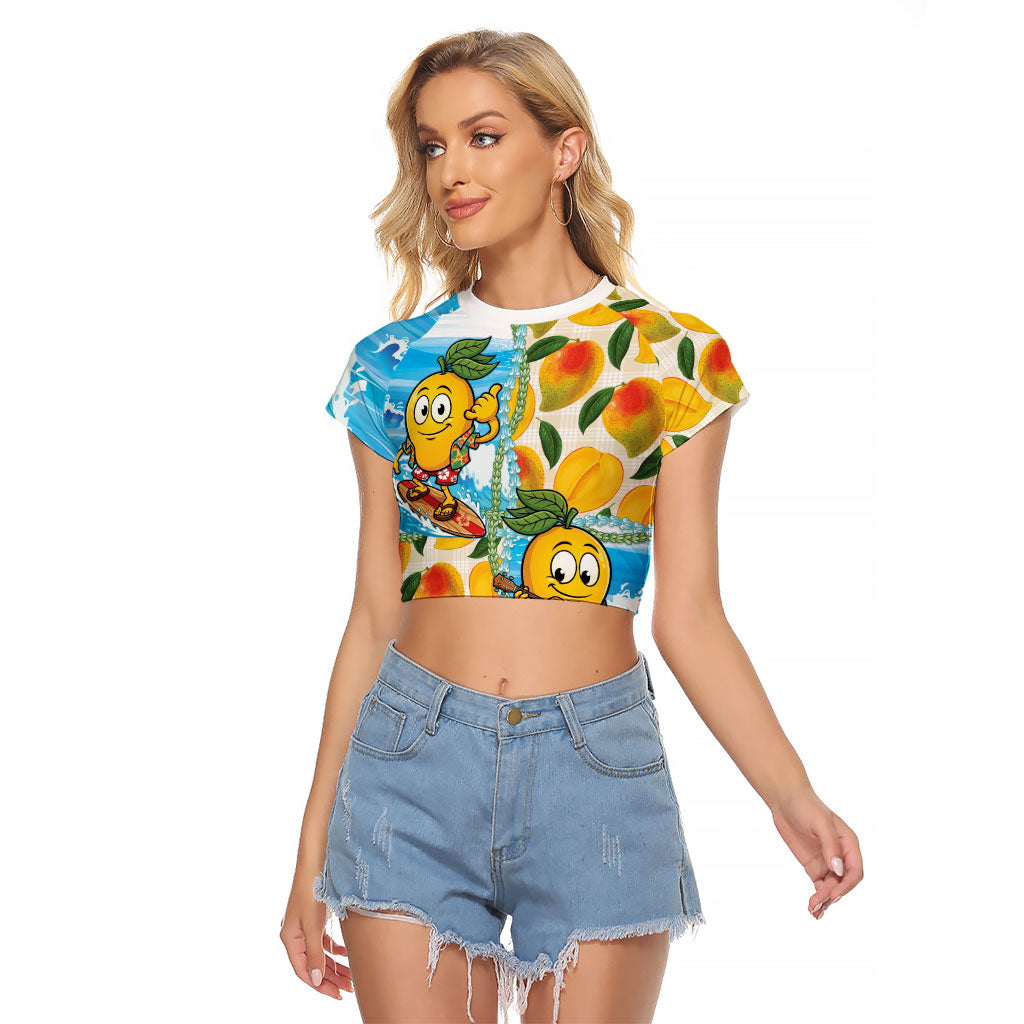 Aloha Hawaii Summer Raglan Cropped T Shirt Hawaiian Lei Surfing Mango Palaka Motifs