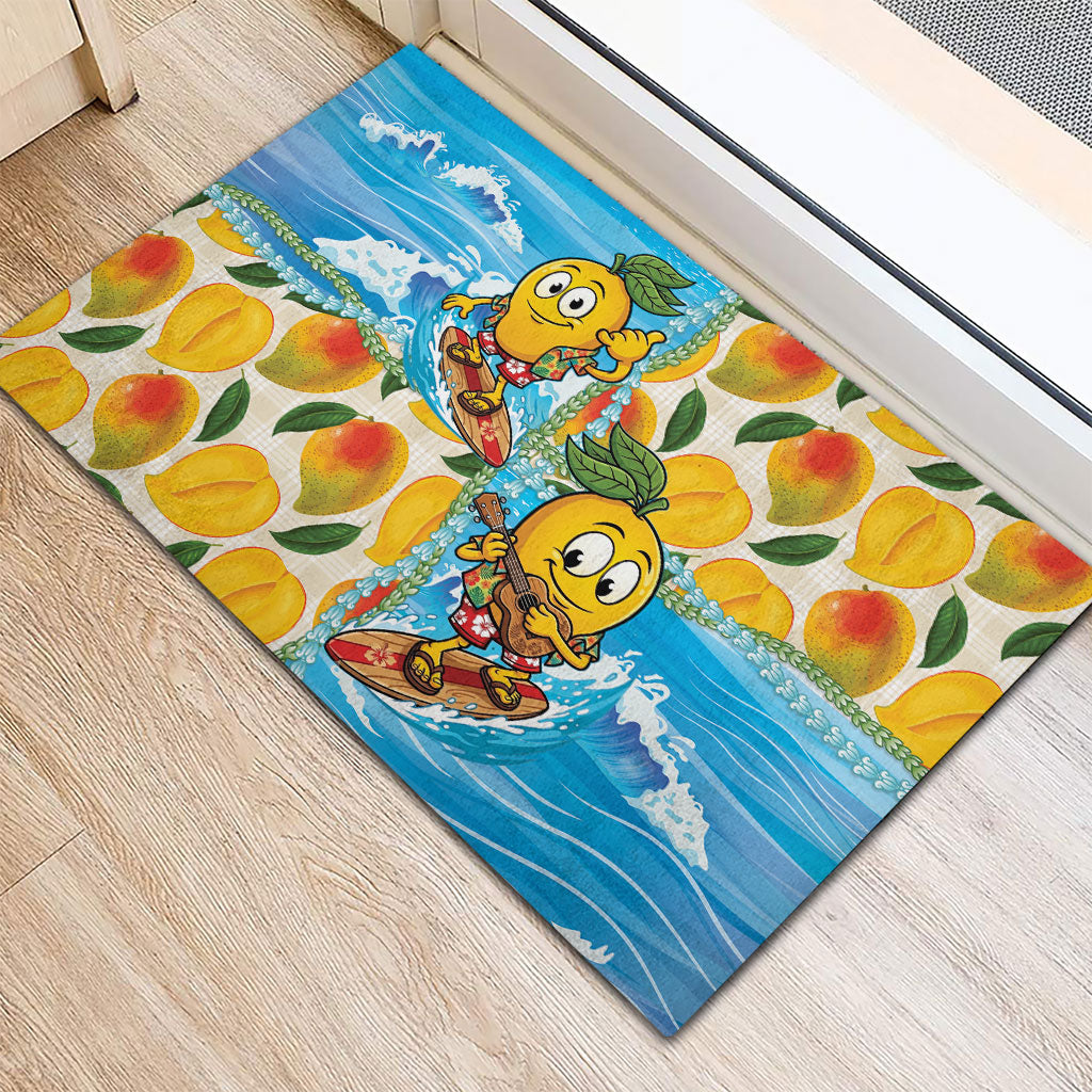 Aloha Hawaii Summer Rubber Doormat Hawaiian Lei Surfing Mango Palaka Motifs