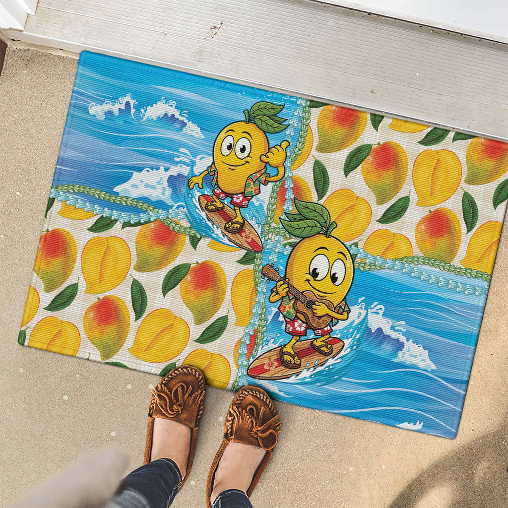 Aloha Hawaii Summer Rubber Doormat Hawaiian Lei Surfing Mango Palaka Motifs