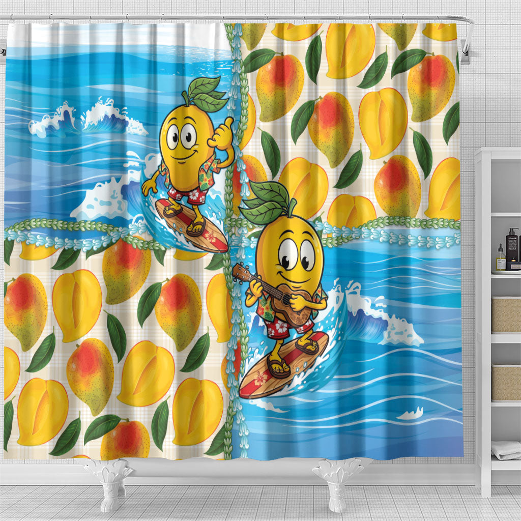 Aloha Hawaii Summer Shower Curtain Hawaiian Lei Surfing Mango Palaka Motifs
