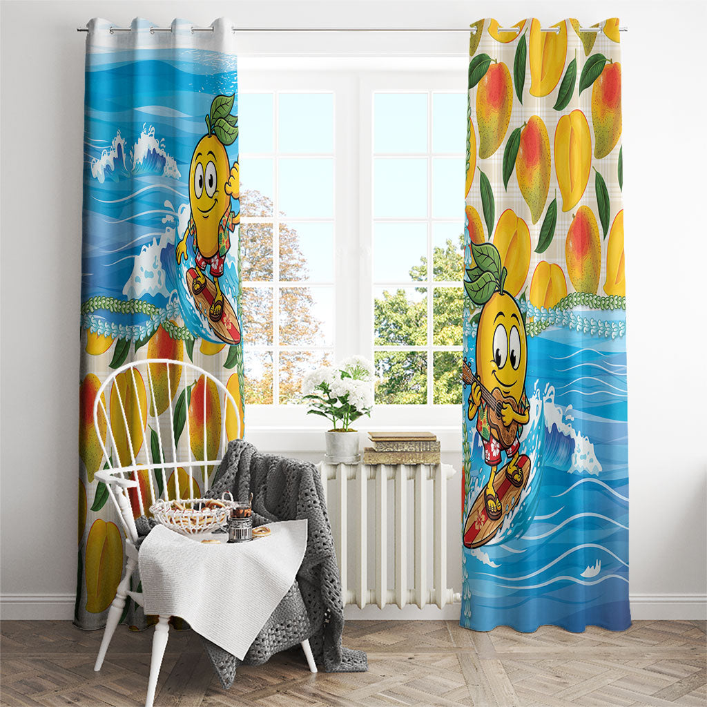 Aloha Hawaii Summer Window Curtain Hawaiian Lei Surfing Mango Palaka Motifs