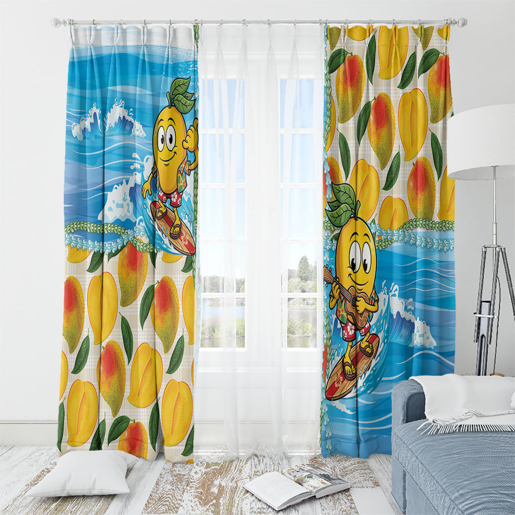 Aloha Hawaii Summer Window Curtain Hawaiian Lei Surfing Mango Palaka Motifs