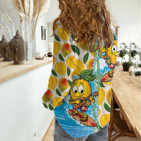 Aloha Hawaii Summer Women Casual Shirt Hawaiian Lei Surfing Mango Palaka Motifs