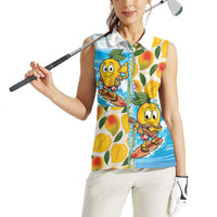 Aloha Hawaii Summer Women Sleeveless Polo Shirt Hawaiian Lei Surfing Mango Palaka Motifs
