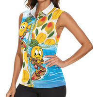 Aloha Hawaii Summer Women Sleeveless Polo Shirt Hawaiian Lei Surfing Mango Palaka Motifs