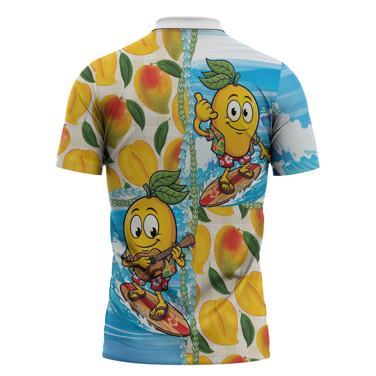 Aloha Hawaii Summer Zipper Polo Shirt Hawaiian Lei Surfing Mango Palaka Motifs