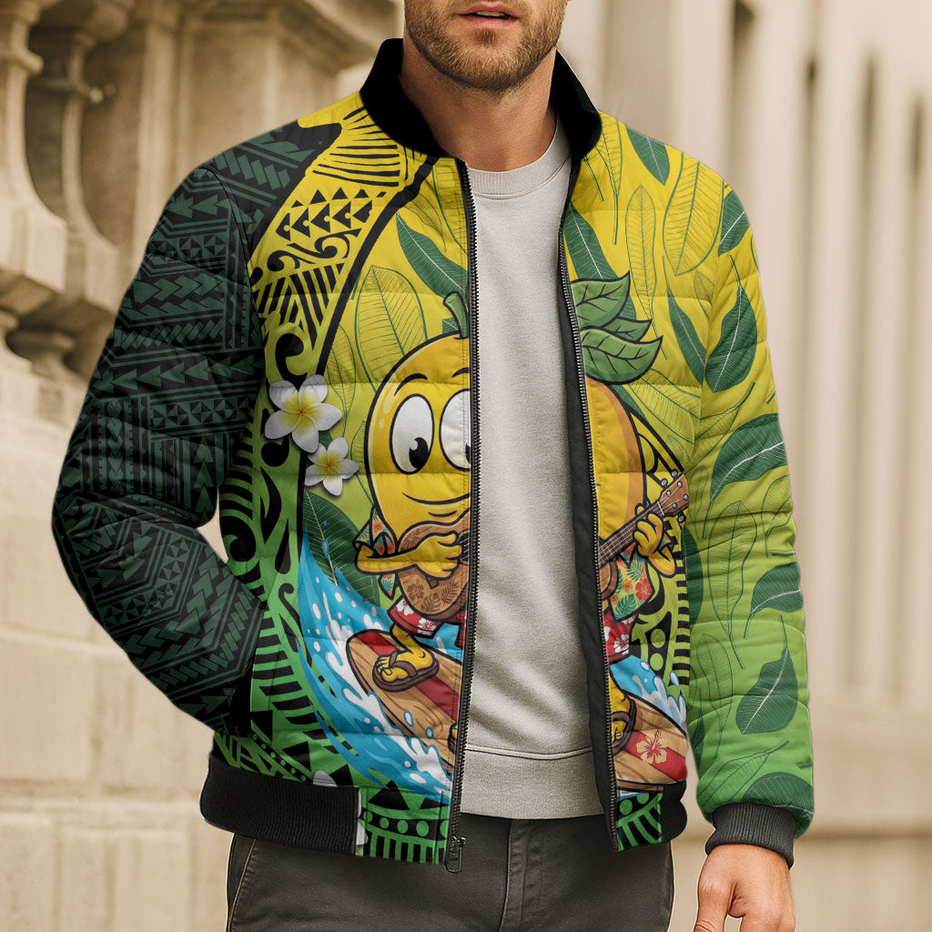 Hawaii Surfing Mango Bomber Puffer Jacket Manako Polynesian Fish Hook