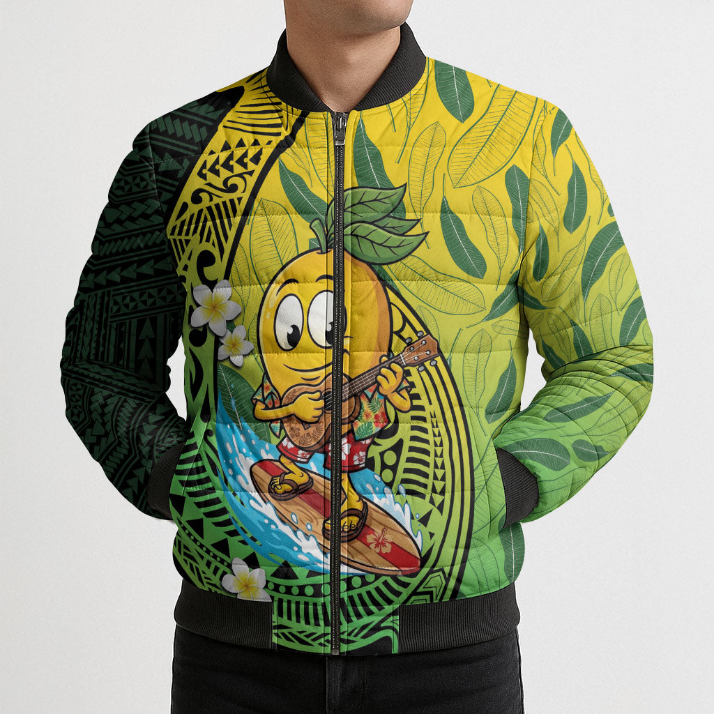Hawaii Surfing Mango Bomber Puffer Jacket Manako Polynesian Fish Hook