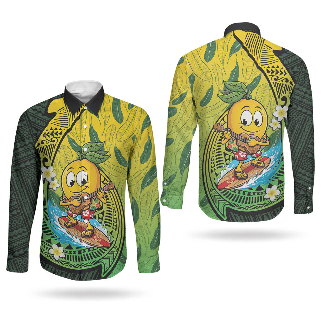 Hawaii Surfing Mango Couples Matching Mermaid Dress and Long Sleeve Button Shirt Manako Polynesian Fish Hook
