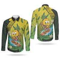 Hawaii Surfing Mango Couples Matching Mermaid Dress and Long Sleeve Button Shirt Manako Polynesian Fish Hook