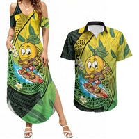 Hawaii Surfing Mango Couples Matching Summer Maxi Dress and Hawaiian Shirt Manako Polynesian Fish Hook