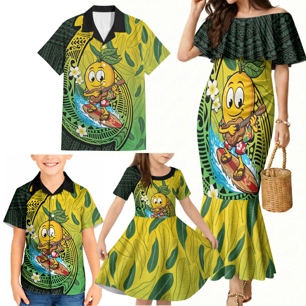 Hawaii Surfing Mango Family Matching Mermaid Dress and Hawaiian Shirt Manako Polynesian Fish Hook