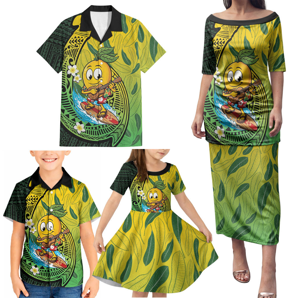 Hawaii Surfing Mango Family Matching Puletasi and Hawaiian Shirt Manako Polynesian Fish Hook