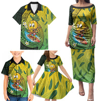 Hawaii Surfing Mango Family Matching Puletasi and Hawaiian Shirt Manako Polynesian Fish Hook