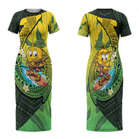 Hawaii Surfing Mango Family Matching Short Sleeve Bodycon Dress and Hawaiian Shirt Manako Polynesian Fish Hook