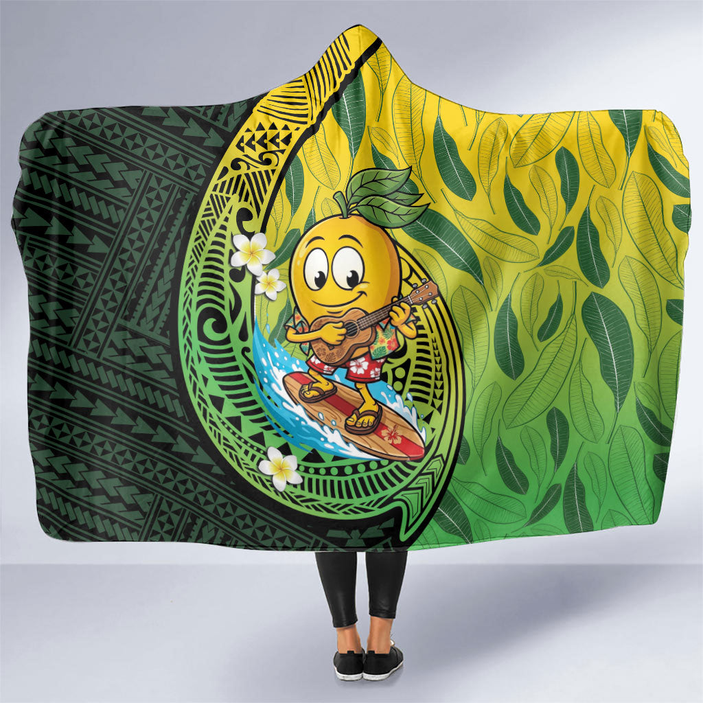 Hawaii Surfing Mango Hooded Blanket Manako Polynesian Fish Hook