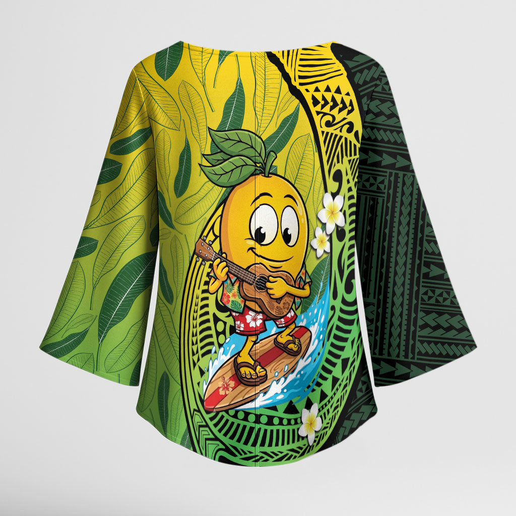 Hawaii Surfing Mango Kimono Sleeve Blouse Manako Polynesian Fish Hook