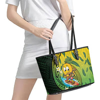 Hawaii Surfing Mango Leather Tote Bag Manako Polynesian Fish Hook