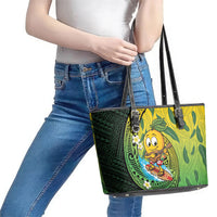 Hawaii Surfing Mango Leather Tote Bag Manako Polynesian Fish Hook