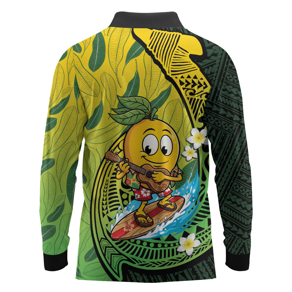 Hawaii Surfing Mango Long Sleeve Polo Shirt Manako Polynesian Fish Hook