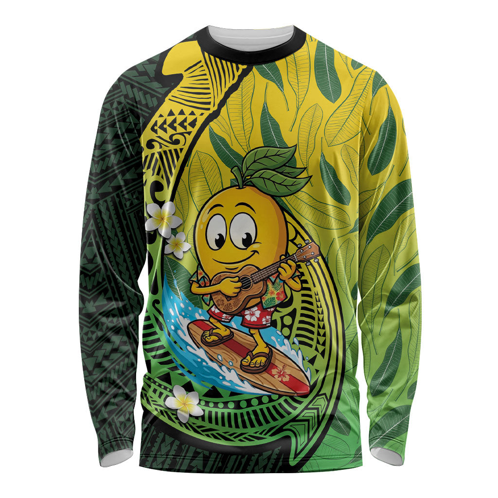 Hawaii Surfing Mango Long Sleeve Shirt Manako Polynesian Fish Hook