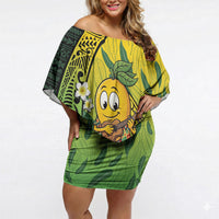 Hawaii Surfing Mango Off Shoulder Short Dress Manako Polynesian Fish Hook