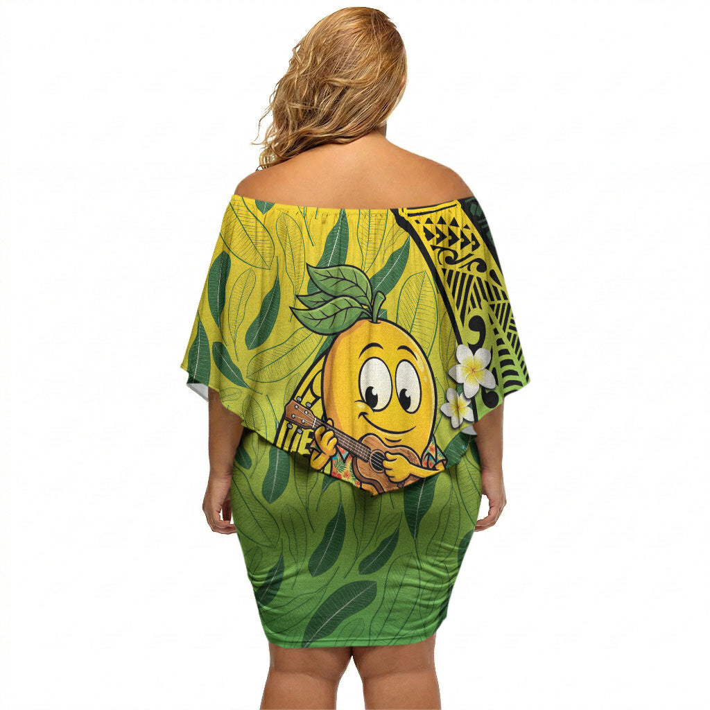 Hawaii Surfing Mango Off Shoulder Short Dress Manako Polynesian Fish Hook