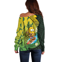 Hawaii Surfing Mango Off Shoulder Sweater Manako Polynesian Fish Hook