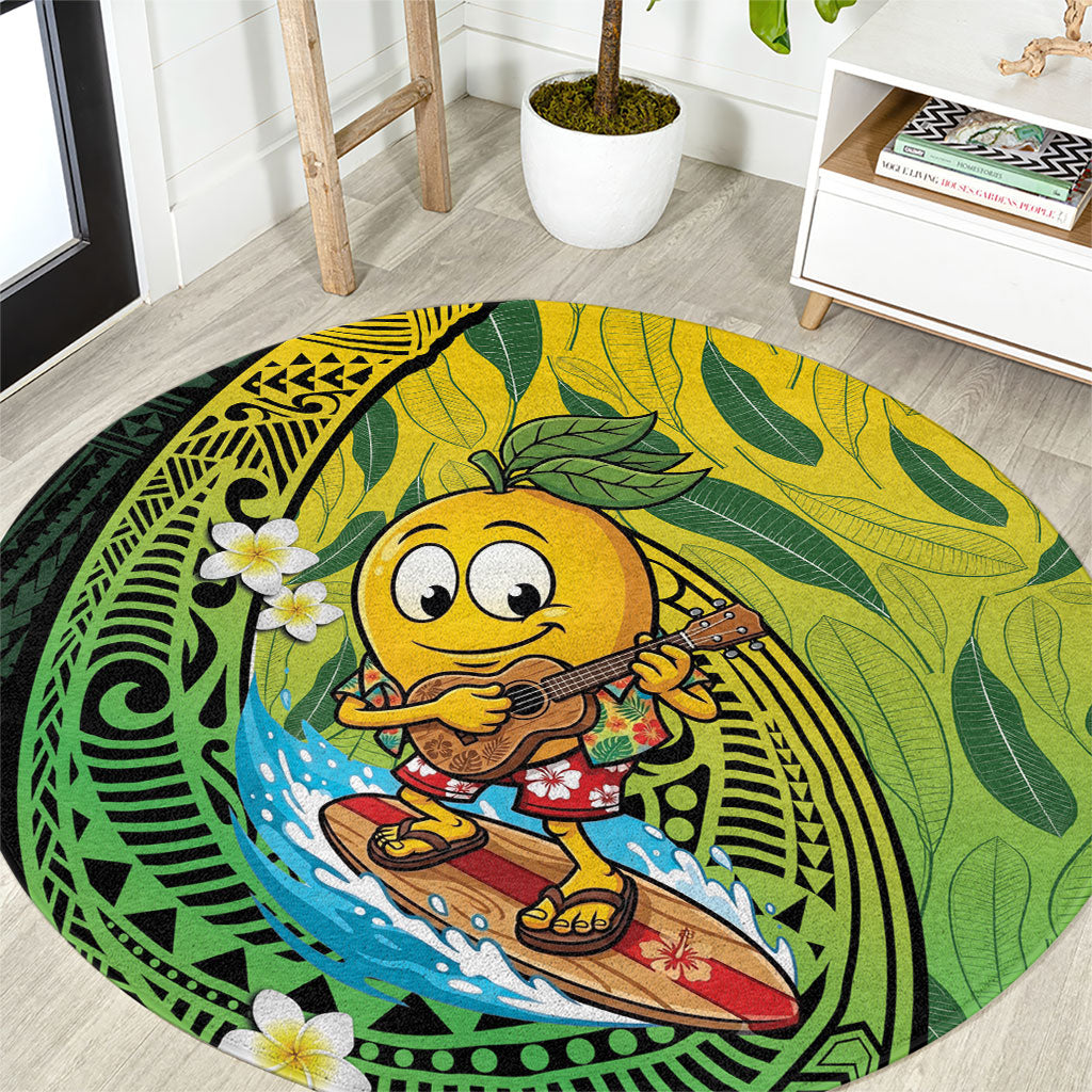 Hawaii Surfing Mango Round Carpet Manako Polynesian Fish Hook LT14 Green - Polynesian Pride