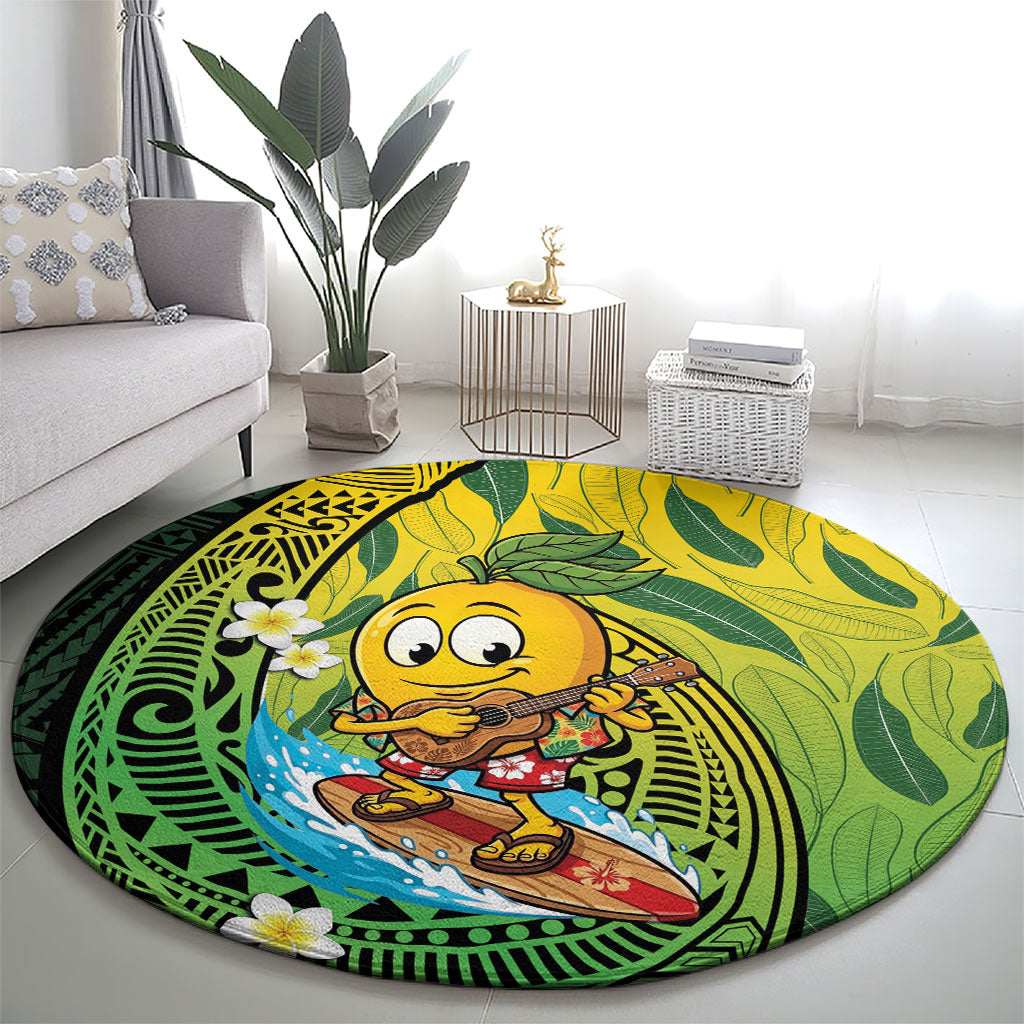 Hawaii Surfing Mango Round Carpet Manako Polynesian Fish Hook