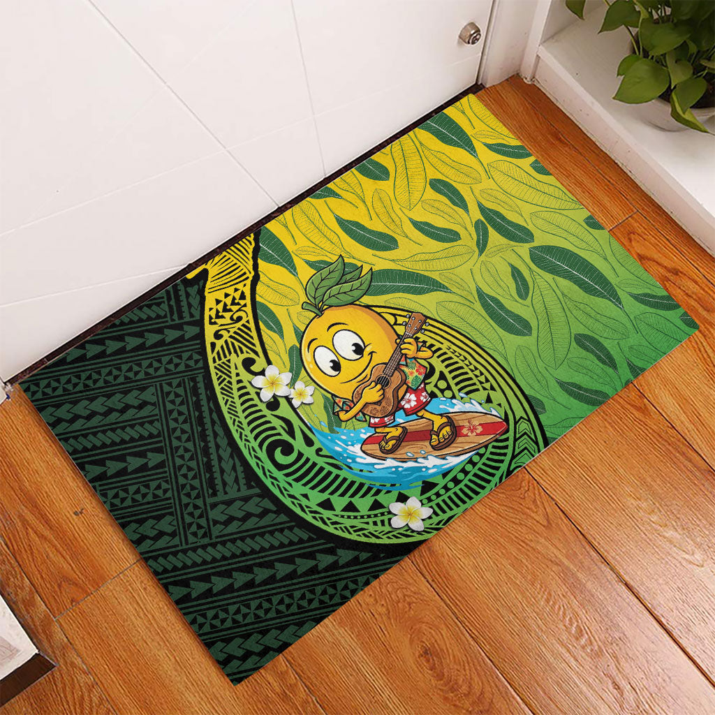 Hawaii Surfing Mango Rubber Doormat Manako Polynesian Fish Hook