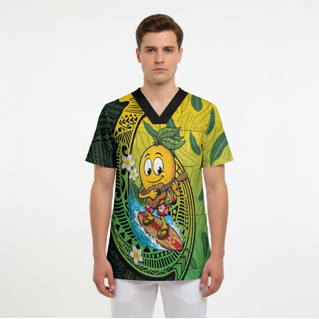 Hawaii Surfing Mango Scrub Top Manako Polynesian Fish Hook
