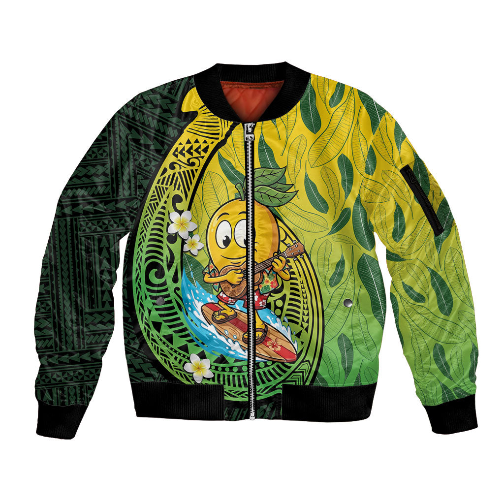 Hawaii Surfing Mango Sleeve Zip Bomber Jacket Manako Polynesian Fish Hook