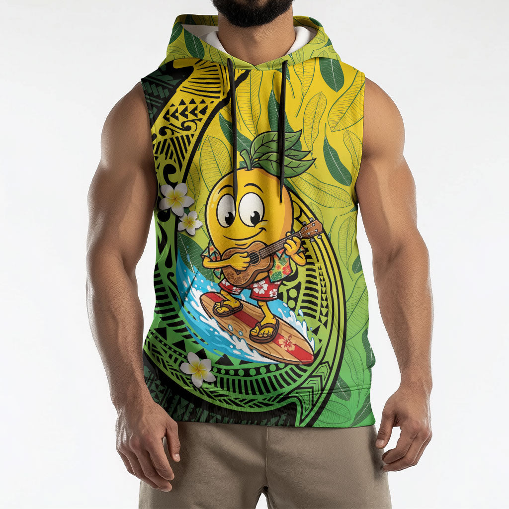 Hawaii Surfing Mango Sleeveless Hoodie Manako Polynesian Fish Hook