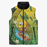 Hawaii Surfing Mango Sleeveless Puffer Jacket Manako Polynesian Fish Hook