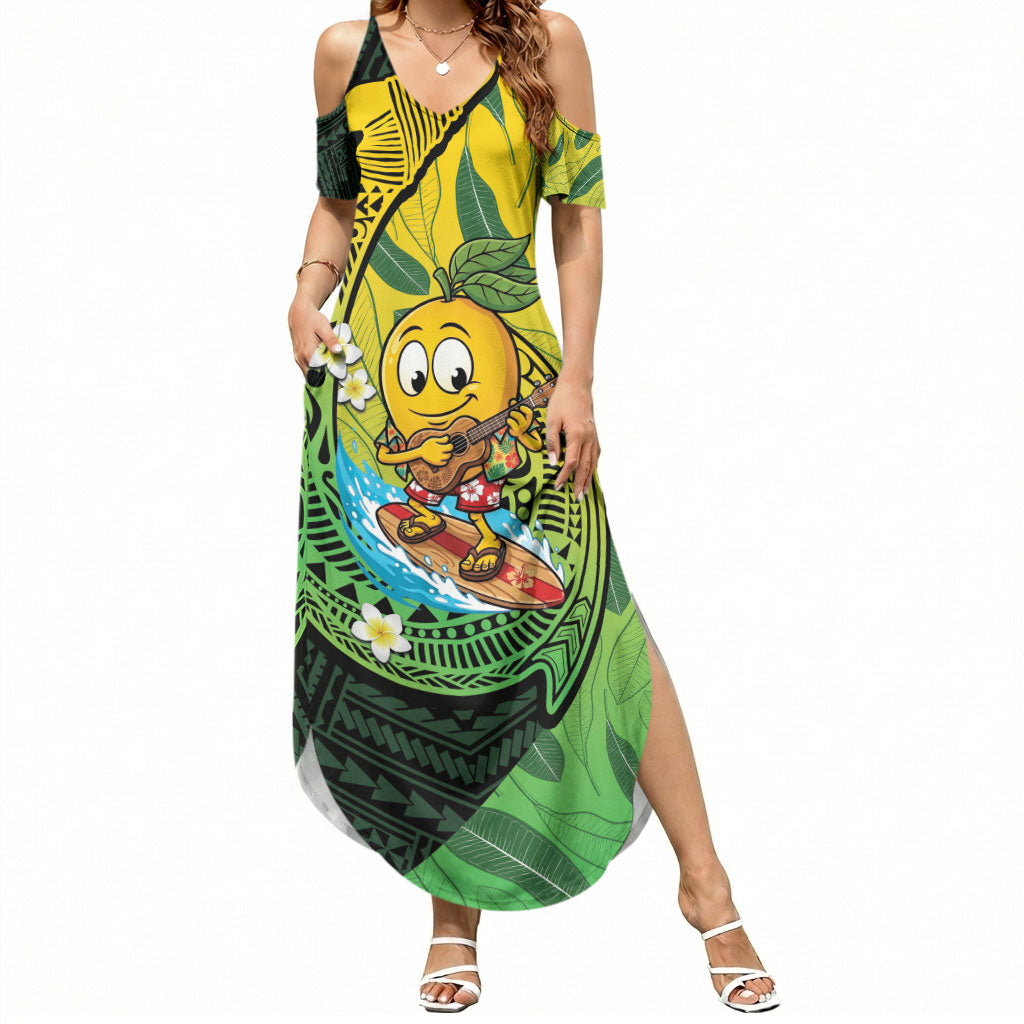 Hawaii Surfing Mango Summer Maxi Dress Manako Polynesian Fish Hook