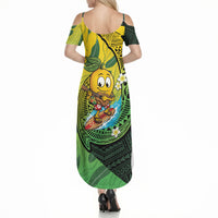 Hawaii Surfing Mango Summer Maxi Dress Manako Polynesian Fish Hook