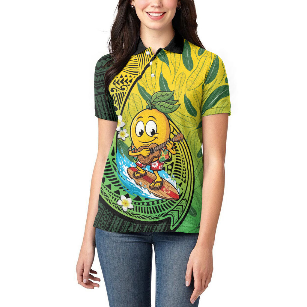 Hawaii Surfing Mango Women Polo Shirt Manako Polynesian Fish Hook