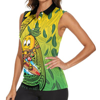 Hawaii Surfing Mango Women Sleeveless Polo Shirt Manako Polynesian Fish Hook