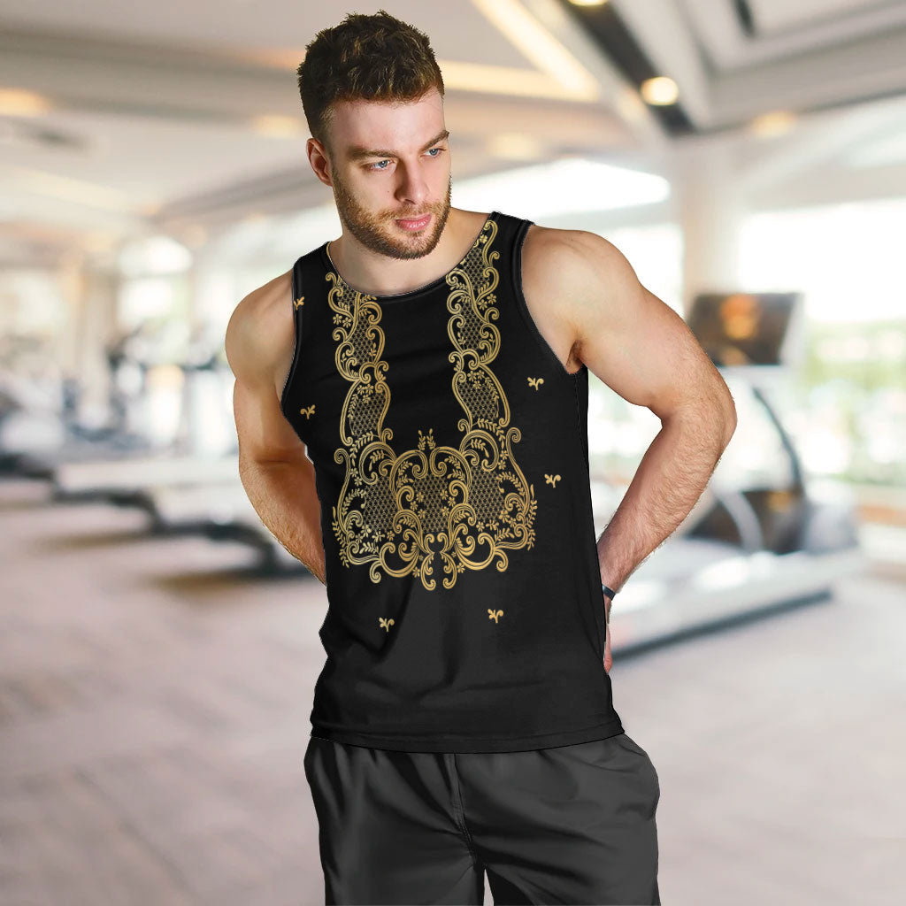 Philippines National Costume Men Tank Top Barong Tagalog Inspired Black Color LT14 Black - Polynesian Pride