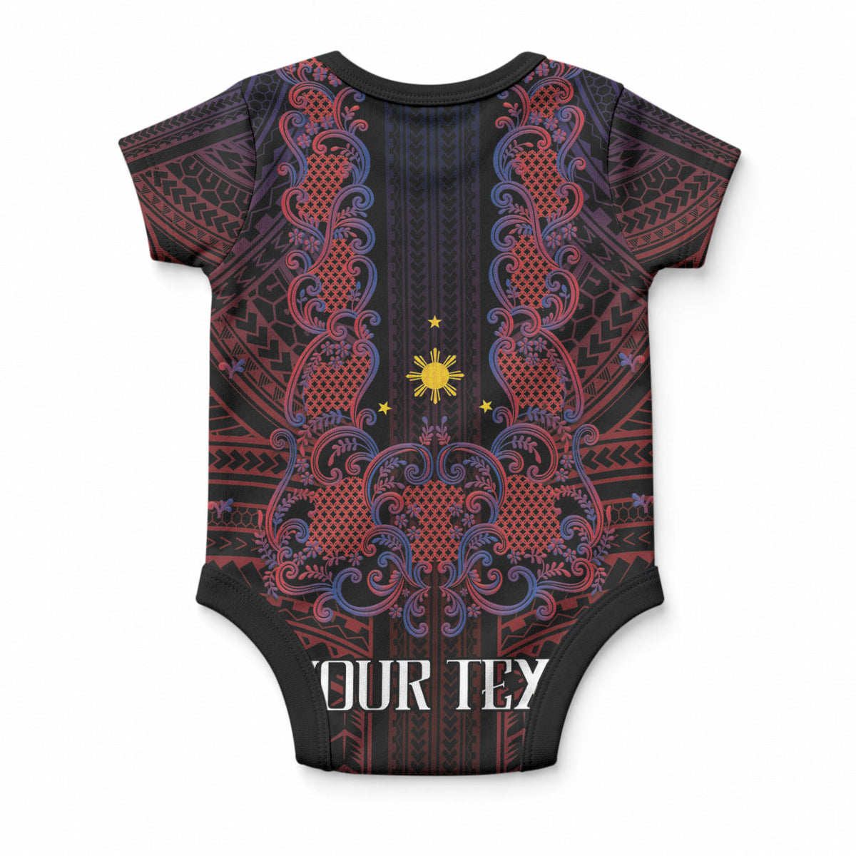 Filipino Barong Tagalog Inspired Personalised Baby Onesie Mabuhay Philippines Festival Polynesian Pattern