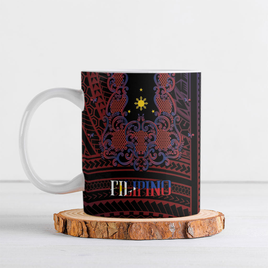Filipino Barong Tagalog Inspired Personalised Ceramic Mug Mabuhay Philippines Festival Polynesian Pattern