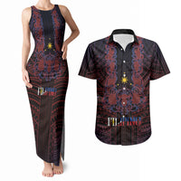 Filipino Barong Tagalog Inspired Personalised Couples Matching Tank Maxi Dress and Hawaiian Shirt Mabuhay Philippines Festival Polynesian Pattern
