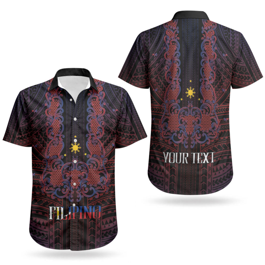 Filipino Barong Tagalog Inspired Personalised Couples Matching Tank Maxi Dress and Hawaiian Shirt Mabuhay Philippines Festival Polynesian Pattern