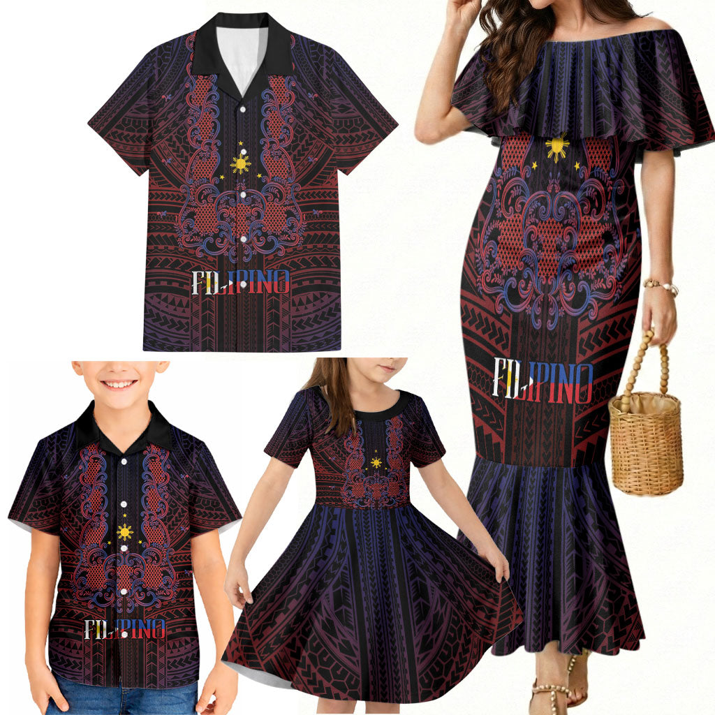 Filipino Barong Tagalog Inspired Personalised Family Matching Mermaid Dress and Hawaiian Shirt Mabuhay Philippines Festival Polynesian Pattern LT14 - Polynesian Pride