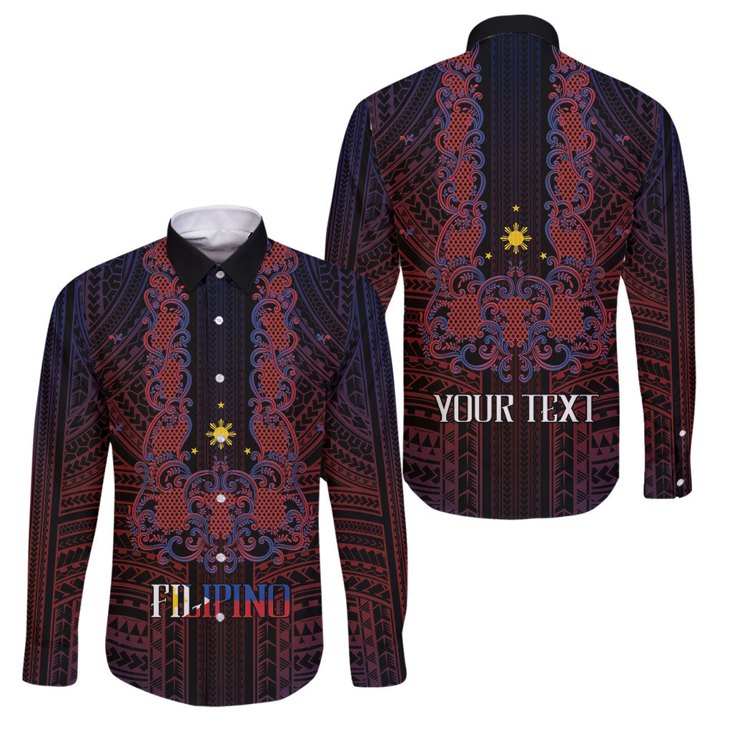 Filipino Barong Tagalog Inspired Personalised Family Matching Off Shoulder Maxi Dress and Hawaiian Shirt Mabuhay Philippines Festival Polynesian Pattern