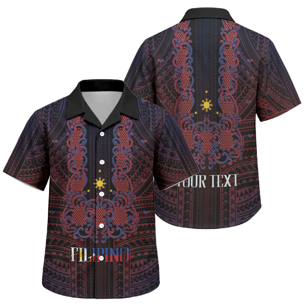 Filipino Barong Tagalog Inspired Personalised Family Matching Off Shoulder Short Dress and Hawaiian Shirt Mabuhay Philippines Festival Polynesian Pattern